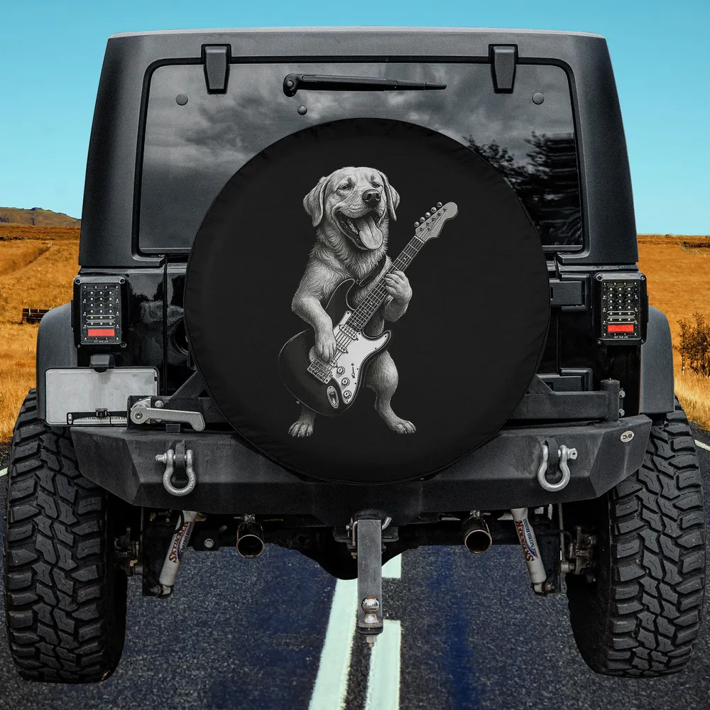 Labrador retriever playing electric guitar funny dog lover spare tire cover no camera hole