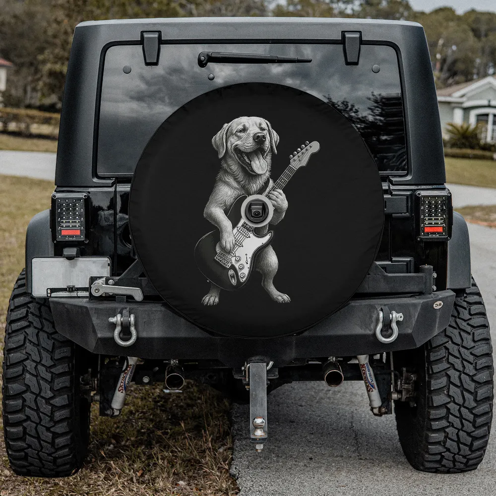 Labrador retriever electric guitar funny dog lover spare tire cover with camera hole