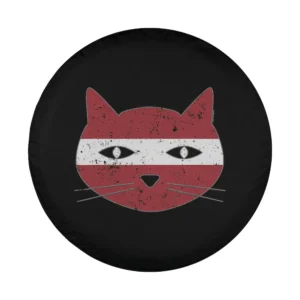Latvian flag stripe distressed cat head graphic for spare tire cover