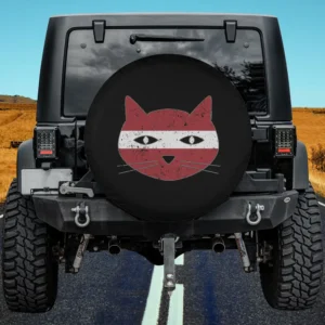 Latvian flag stripe distressed cat head spare tire cover no camera hole