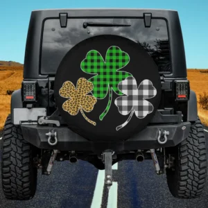 Leopard Shamrock Buffalo Plaid Shamrock Spare Tire Cover No Camera Hole