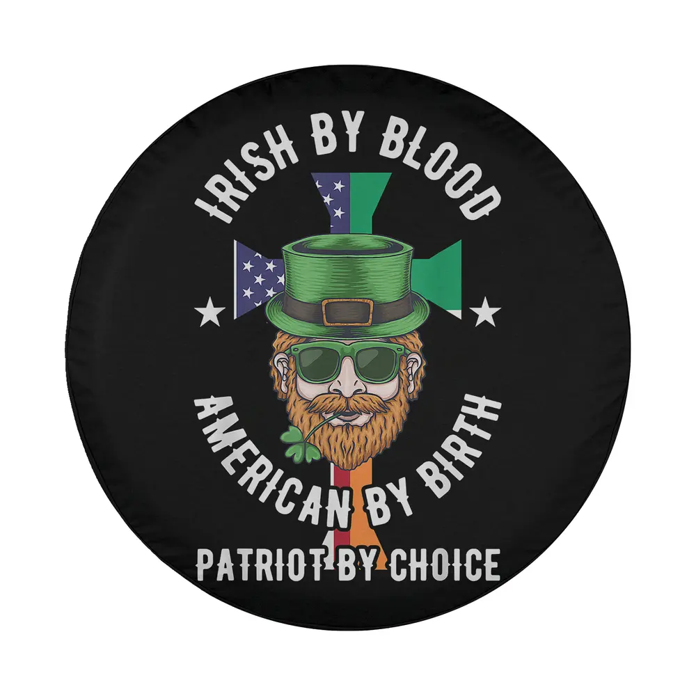 Leprechaun green hat American flag cross graphic St. Patrick's Day tire cover design
