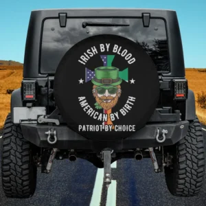 Leprechaun with green hat and American flag cross St. Patrick's Day spare tire cover no camera hole