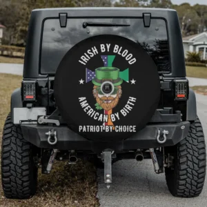 Leprechaun green hat American flag cross spare tire cover with backup camera hole for Jeep
