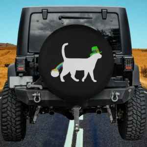 Leprechaun Hat Rainbow Cat Saint Patrick's Day Spare Tire Cover No Camera Hole