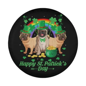 Leprechaun hat rainbow Irish pugs St. Patrick's Day spare tire cover design only