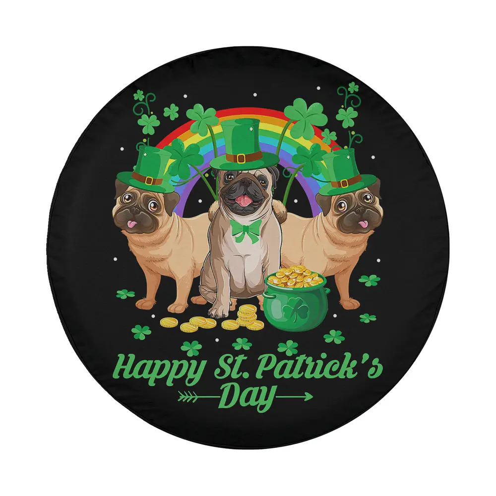 Leprechaun hat rainbow Irish pugs St. Patrick's Day spare tire cover design only