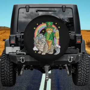 leprechaun rainbow caticorn cat st patricks day spare tire cover no camera hole