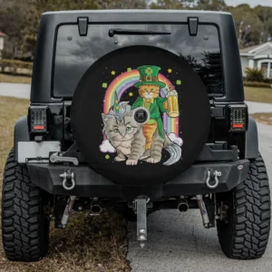 leprechaun rainbow caticorn cat st patricks day spare tire cover with camera hole