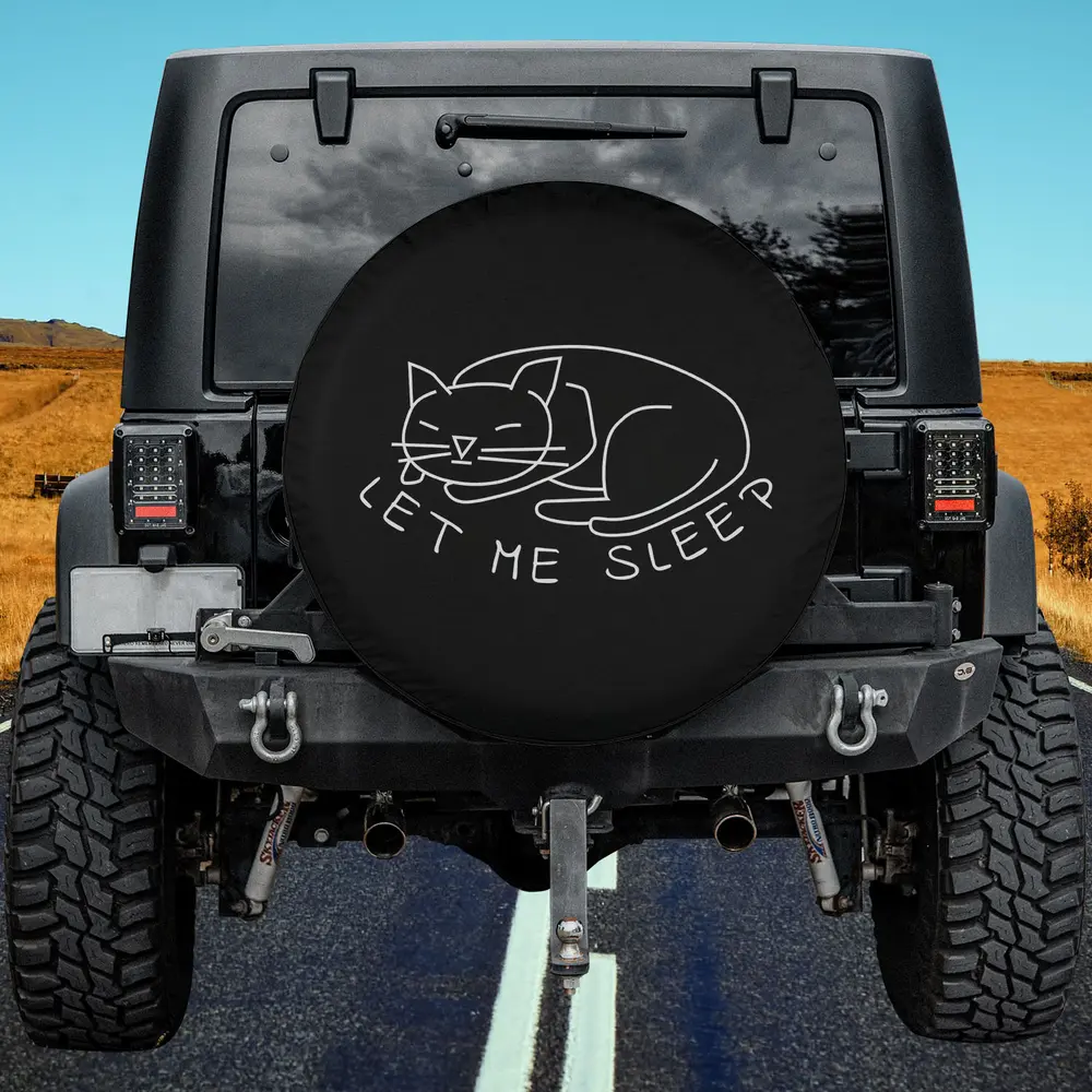 let me sleep pajama cat line art spare tire cover no camera hole for Jeep SUV RV
