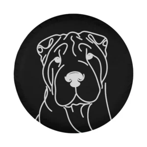 Minimalist line art dad mom Shar Pei dog spare tire cover design
