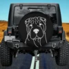 Line art dad mom Shar Pei dog spare tire cover for Ford Bronco no camera hole