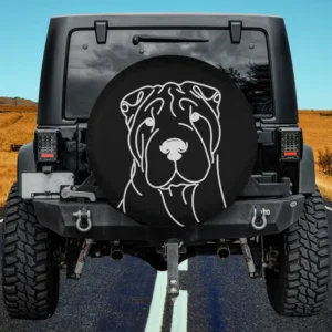 Line art dad mom Shar Pei dog spare tire cover for Ford Bronco no camera hole