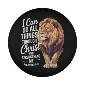lion christian faith scripture design for camper spare tire cover Philippians 4:13