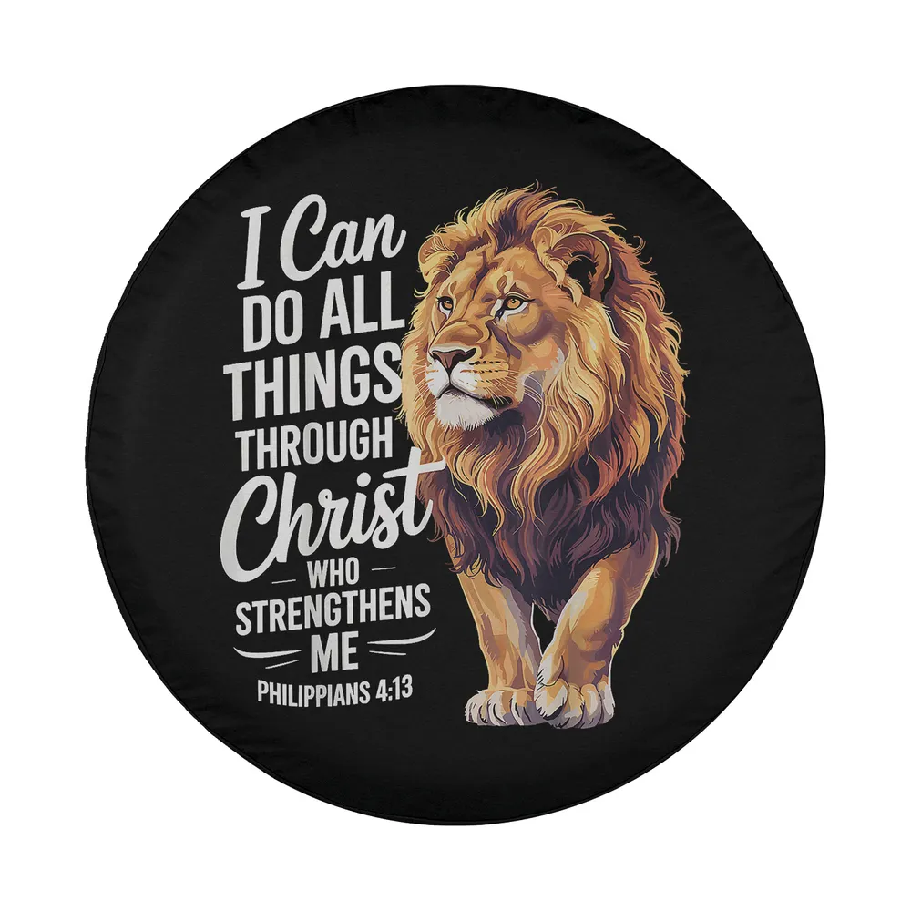 lion christian faith scripture design for camper spare tire cover Philippians 4:13