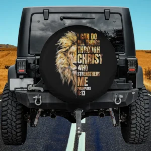 Lion face scripture Christian faith spare tire cover for Jeep Cherokee with no camera hole