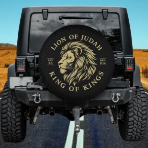 Lion of Judah Gold Mane King of Kings Christian Faith Spare Tire Cover No Camera Hole