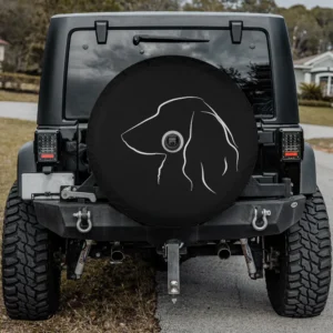 long haired dachshund line art wiener dog spare tire cover with camera hole