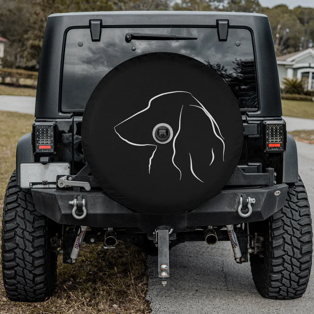 long haired dachshund line art wiener dog spare tire cover with camera hole
