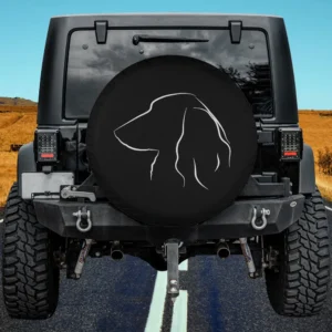 long haired dachshund line art wiener dog spare tire cover on Jeep