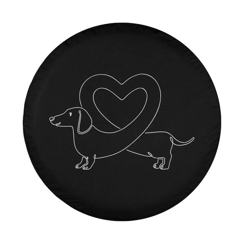 minimalist dachshund and heart line art spare tire cover design