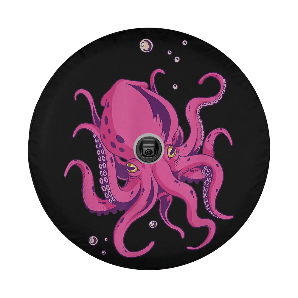 Magenta kraken bubbles octopus sea creatures design illustration