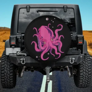 Magenta kraken bubbles octopus sea creatures spare tire cover no camera hole