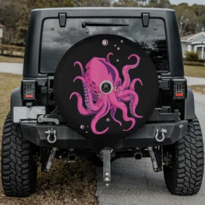 Magenta kraken bubbles octopus sea creatures spare tire cover with camera hole