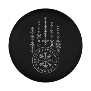 Minimalist Norse Vegvisir compass and runes design for spare tire cover