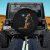 Maine Coon cat gazing at blue butterfly under night sky spare tire cover with no camera hole