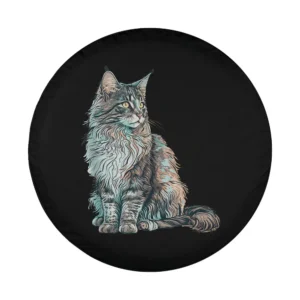 Hand-drawn Maine Coon cat colorful mom lady illustration for tire cover