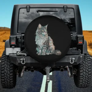 Maine Coon cat colorful mom lady spare tire cover with no camera hole on Jeep