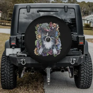 Maine Coon cat and floral bouquet spare tire cover with backup camera hole for Jeep Wrangler