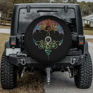 Mandala lotus unalome tree of life cat spare tire cover with backup camera hole option