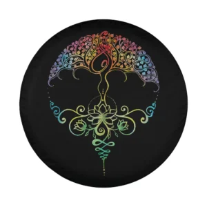 Rainbow mandala lotus unalome tree of life cat design for spare tire cover
