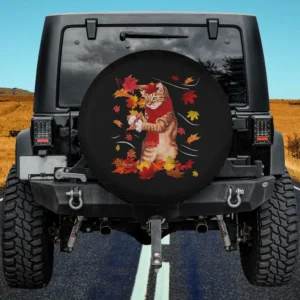 Maple cat in red scarf with autumn leaves spare tire cover for Jeep SUV RV