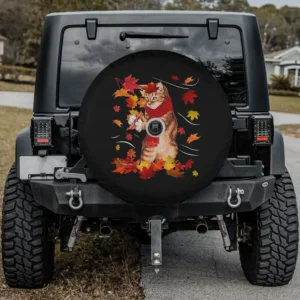 Maple cat red scarf autumn leaf spare tire cover with backup camera hole