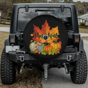 Maple leaf pumpkins thankful thanksgiving spare tire cover with backup camera hole for SUV