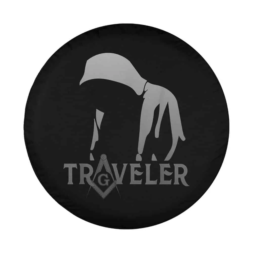 Masonic hooded traveler compass symbol spare tire cover design