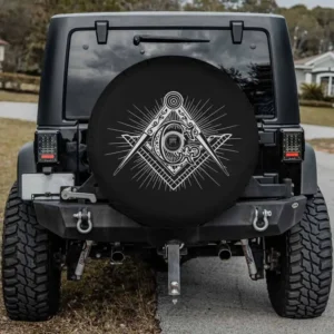 Ornate Masonic Square Compass Eye Freemason spare tire cover with camera hole for Ford Bronco Jeep RV