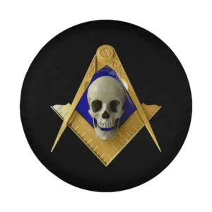 Gold Masonic square compass and skull Freemason design for spare tire cover