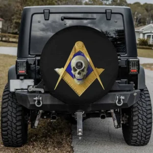 Masonic square compass skull Freemason spare tire cover for Bronco with camera hole