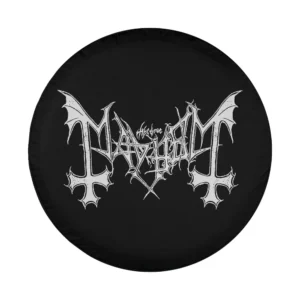 Mayhem band logo gothic monochrome design for Ford Bronco spare tire cover