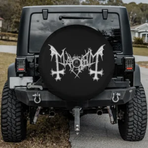 Mayhem band logo gothic monochrome spare tire cover with camera hole for Ford Bronco
