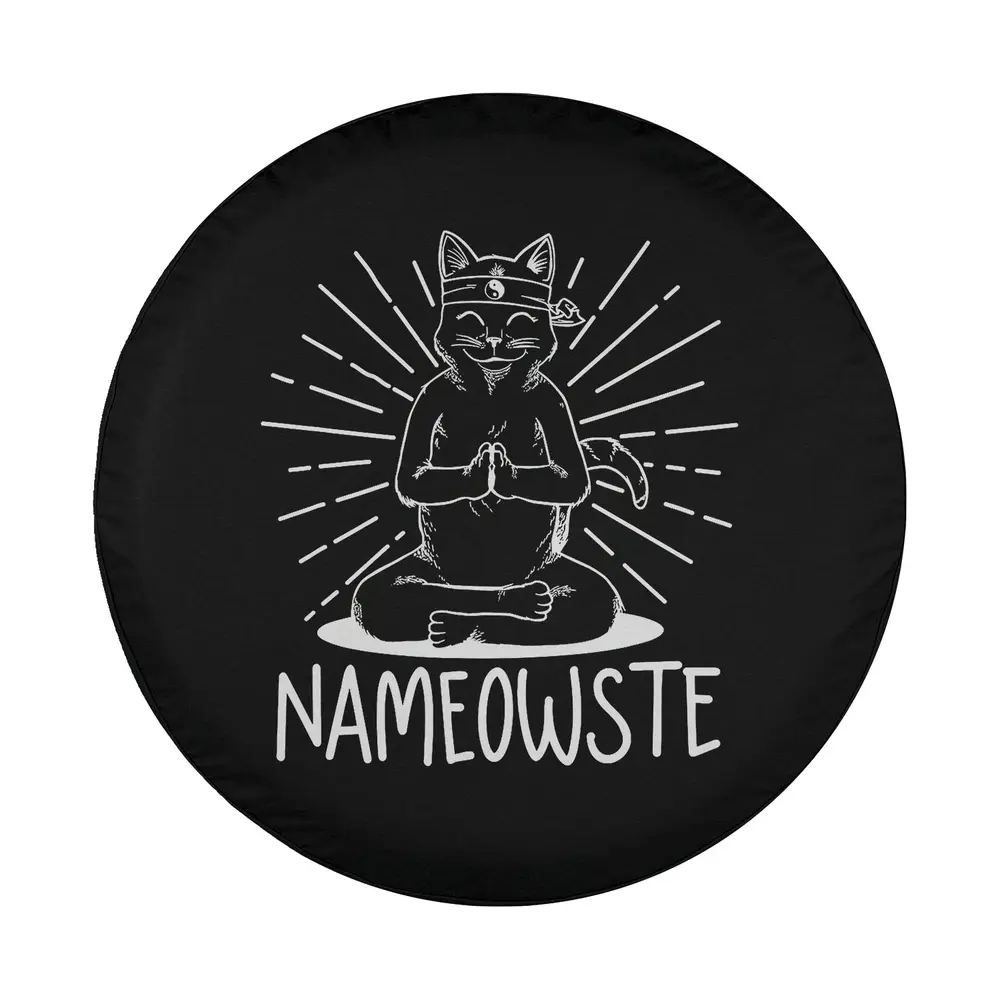 meditating yoga cat nameowste funny spiritual design for spare tire cover