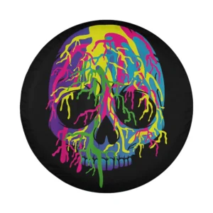 Close-up of melting colorful skull Halloween spare tire cover design
