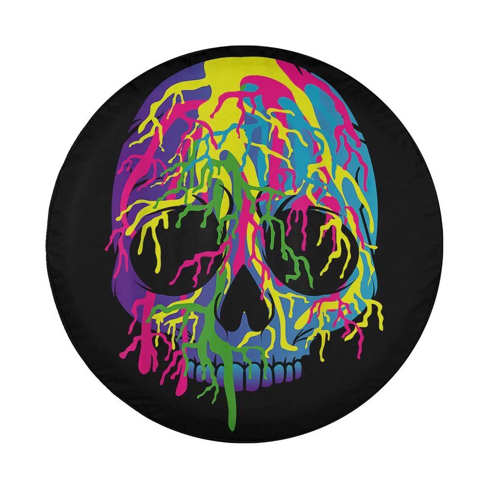 Close-up of melting colorful skull Halloween spare tire cover design