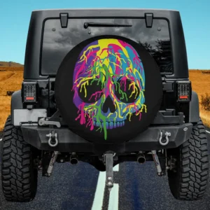 Melting colorful skull Halloween spare tire cover without camera hole