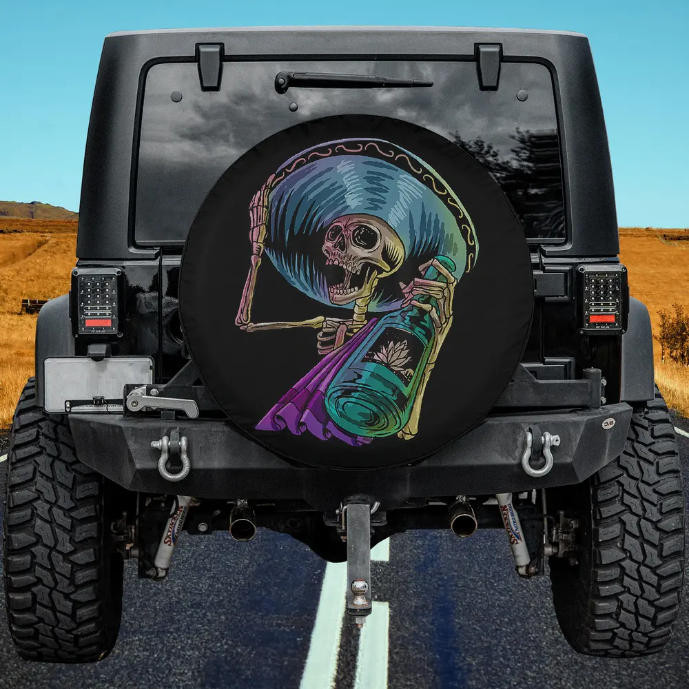 Mexican skull tequila bandito spare tire cover without camera hole on Jeep