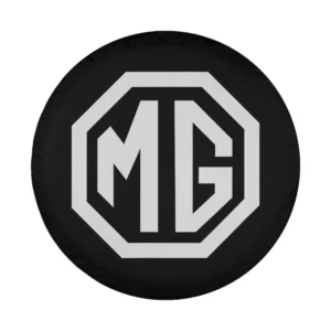 MG octagon logo British Motor Heritage design spare tire cover closeup